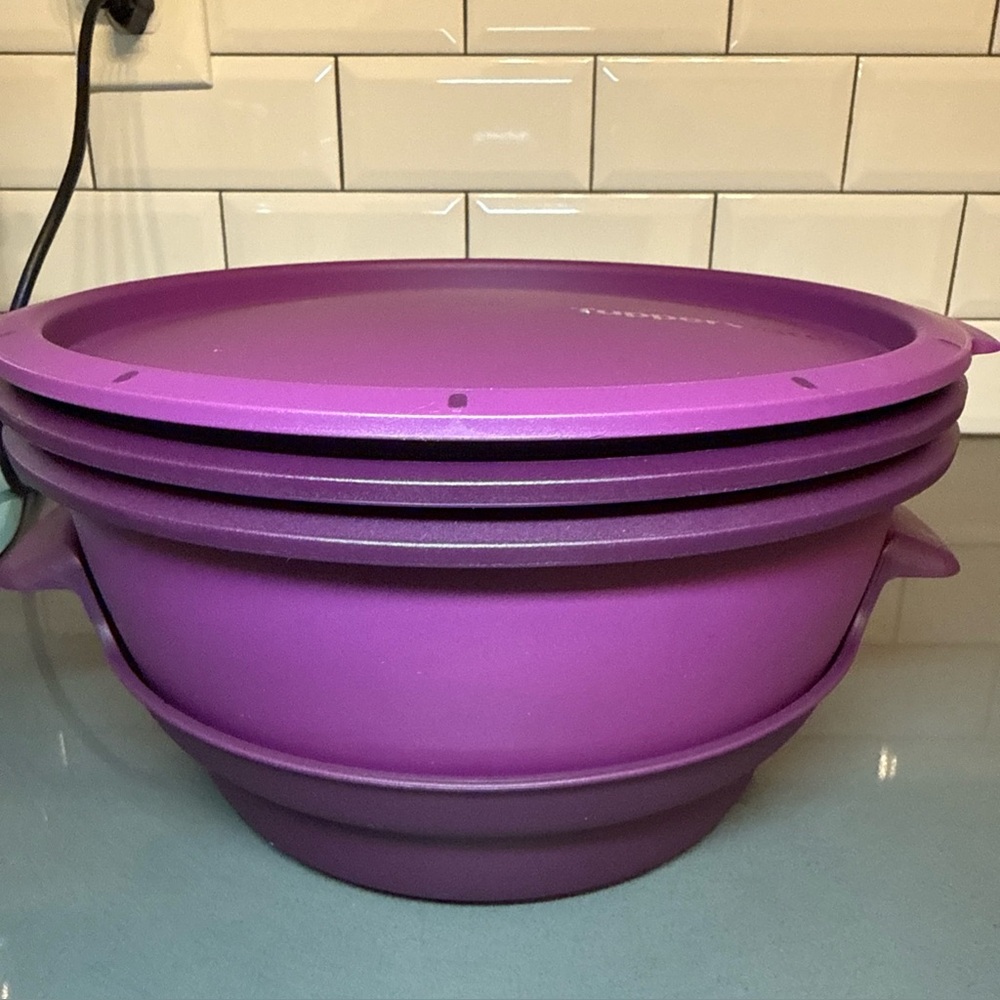 TUPPERWARE Purple SMART STEAMER 4 Pc. Microwave Cooker Set
